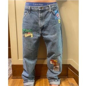 Hand painted Studio Ghibli on Rustler jeans